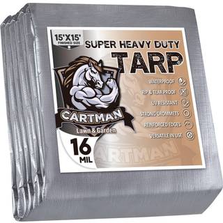 Cartman færdig størrelse 15x15 fod ekstra tyk 16 mil ultra tunge poly tarp multifunktionsbeskyttende dækning UV -resistent vandtæt poly tarpaulin