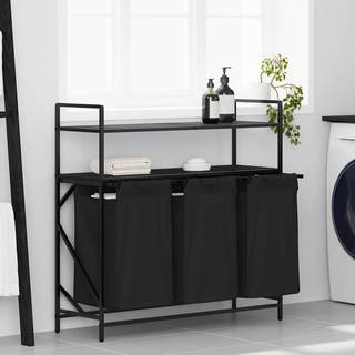 vasketøjskurv 3 rum med hylder sort egetræsfarve