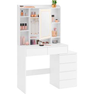 LED Lighting Toiletbord, med spejl kosmetisk bord med skuffer, Modern Cloudy White