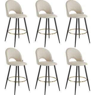 Barstol Sachel med rygstøtte, velour look - creme/sort,Sæt med 6 stk.