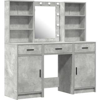 Makeupbord sæt med LED med dør 3 pcs Beton Grå Konstrueret træ