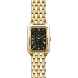 Fossil Raquel sort urskive, guldfarvet med lænke