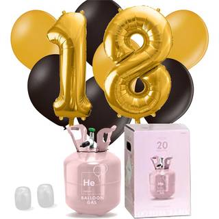 1 sæt 18-års Fødselsdagsballoner og helium kit inkl. snor