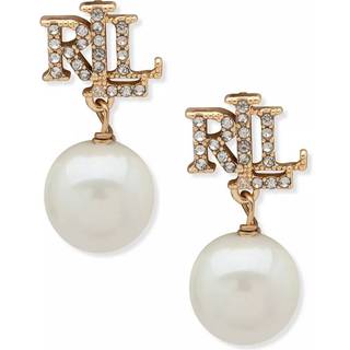 Lauren Ralph Lauren Guld & Crystal Logo Pearl Drop Øreringeen