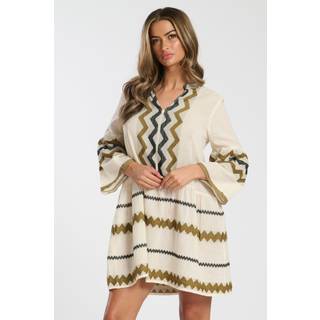 South Beach South Beach Green Jacquard Drop Hem Tiered 100% Cotton Mini Dress