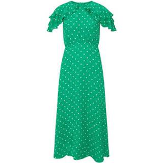LK Bennett LK Bennett Green Ellen Jelly Bean & Birch Viscose Polka Dot Print Frill Collar Dress