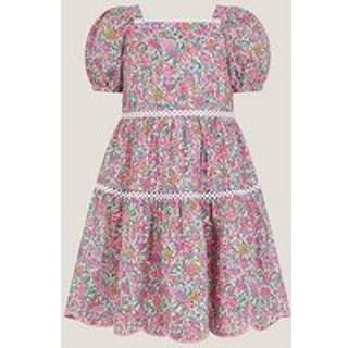 Monsoon Monsoon Pink Broderie Floral Puff-Sleeve 100% Cotton Dress