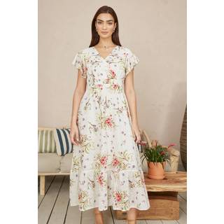 Yumi Yumi Cream Floral Broderie Anglaise Wrap Midi 100% Cotton Dress