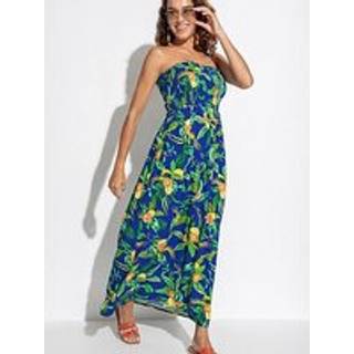 Pour Moi Pour Moi Blue Dark Strapless Shirred Bodice Woven Maxi Beach Dress