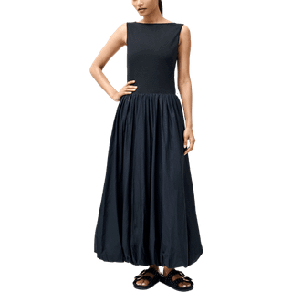 French Connection 100% Bomuld Phoebe Jersey Mix Bubble Hem Midi KjoleStor