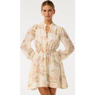 Forever New Forever New Cream Rhys Petite Fluted Mini Dress with a touch of Linen