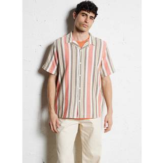 KnowledgeCotton Apparel Box S/S Striped Cotton Shirt Skjorte Herrer størrelse XXL farve pink