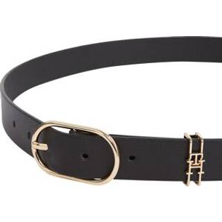 Tommy Hilfiger Tommy Hilfiger Black Leather Monogram Oval Buckle Belt
