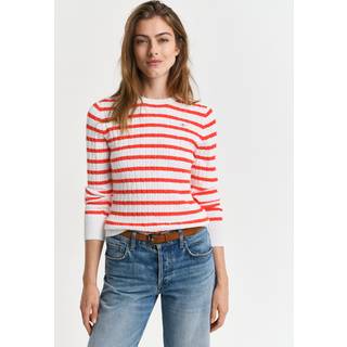 GANT Dame Stribet crewneck sweater af strækbomuld med kabelstrik (M)