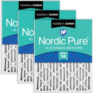 Nordic Pure 16x25x2 (15 1/2 x 24 1/2 x 1 3/4) Plisserede luftfiltre Merv 14 Plus Carbon 3 Pack