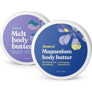 Asutra Magnesium Body Butter Bundle 2 Produkter - Magensium Body Butter Lotion og magnesiumkropsmør med lavendel Shea Butter & Almond Oil Moistur