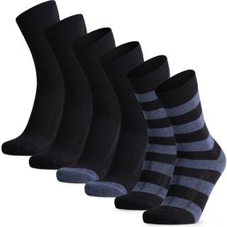 ORGANIC COTTON DRESS SOCKS - Black | Black/Blue Stripes | Black/Blue Heel and Toe / 43-47 / 6-Pack