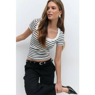 Gina Tricot-Rib short sleeve top-Toppe-Hvid-XS-Dame