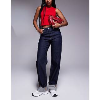 River Island River Island Blue Relaxed Straight Turn Up 100% Cotton Jeans