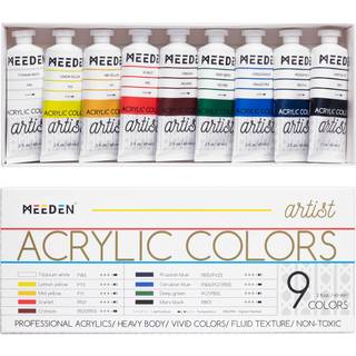 Meeden kunstner akrylmaling sæt - 60 ml/ 2oz*9 tunge krops akrylmalingsrør - kunstartikler til lærredsmaleri
