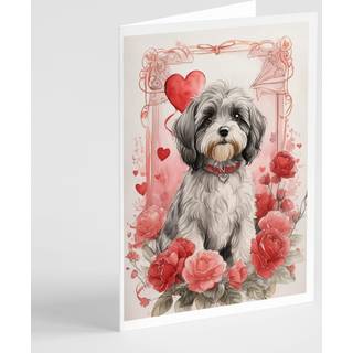 Caroline's Treasures DAC4582GCA7P Tibetanske terrier Valentine Roses Helearing Cards Pakke med 8 tomme kort med konvolutter, finurlig A7 Størrels