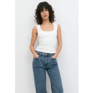Gina Tricot-Tight rib top-Toppe uden ærmer-Hvid-S-Dame