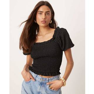 Gina Tricot-Puff sleeve frill top-bluser med pufærmer-Sort-XL-Dame