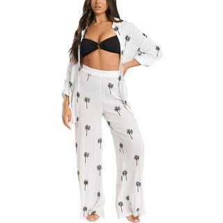 South Beach South Beach White Palm Tree Embroidered Sheer Beach Trousers