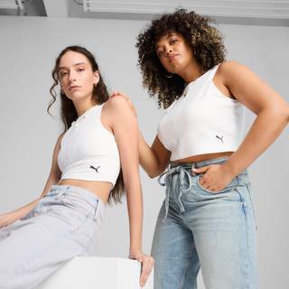 Women&#39;s Puma WARDROBE Essentials Ribbed Crop Top, White, Size XL, Clothing - White - XL