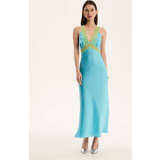 Omnes Omnes Blue Chrome Aurelia Lace Low Back Slip Maxi Dress