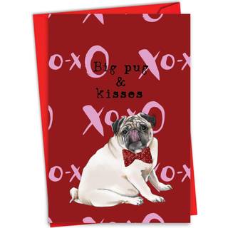 NobleWorks Valentinsdag lyknskningskort med 5 x 7 tommer konvolut (1 kort) Frkke krlighedshunde - Pug And Kisses C10539AVDG