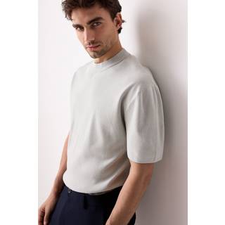 Next Light Grey Relaxed Fit Premium Short Sleeve Knitted Crew T-Shirt