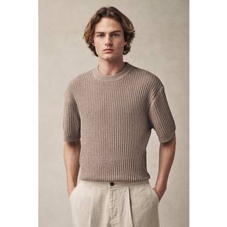 Next Neutral Relaxed Fit Cotton Rich Short Sleeve Bouclé Knit Crew T-Shirt