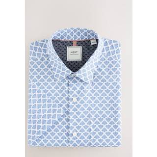 Next Blue Fan Print Easy Iron With Button Down Collar Short Sleeve Oxford Shirt