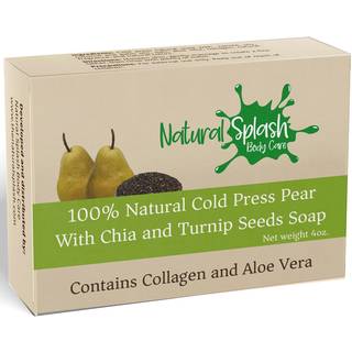 Natural Splash - Natural Handmade Cold Press Soap Bar - Pear with Chia and Næsefrø - Aloe Vera og Collagen - Soft Exfoliating Formula.