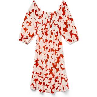 VERO MODA Vmdicthe 3/4 SQUARE CALF DRESS Fiery Red Aop:loa XL