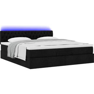 Ottoman Seng Med Madras Stof Sort - Med pynteknapper / 180 x 200 cm