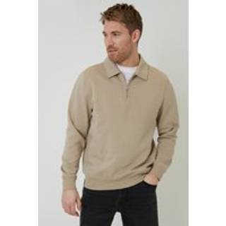 Threadbare Threadbare Natural Quarter Zip Collared Sweatshirt