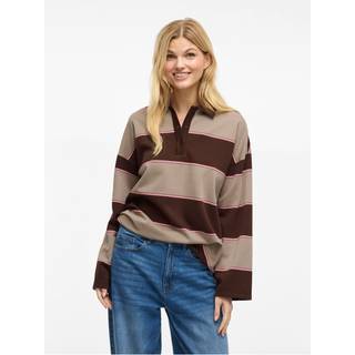 VILA dame polo VIBALO - Coffee Bean Stripes PINK + BEIGE - XL