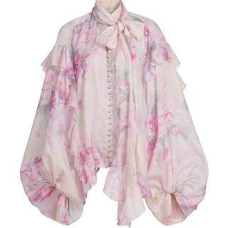 Zimmermann Crush floral ruffled tie-neck blouse - pink - XS