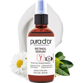 Pura d'Or 3,3 oz retinol serum til nat - avanceret pm hudplejeformel - Anti -aging rynke reduktion til strålende hud - naturligt vitamin A & koll