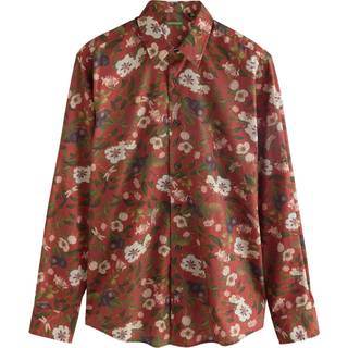 Next Rust Brown Regular Fit Kew Collection 100% Cotton Floral Long Sleeve Single Cuff Shirt
