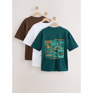 Next White/Green/Brown Relaxed Fit Graphic Print Heavyweight T-Shirt