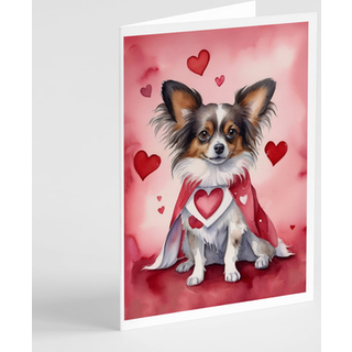 Caroline's Treasures DAC5403GCA7P Papillon Mine Valentine lykønskningskortpakke med 8 blanke kort med konvolutter, finurlig A7 -størrelse 5x7 tom