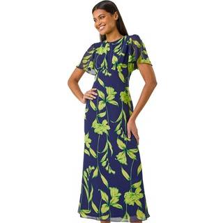 Roman Roman Blue Leaf Print Back Tie Midi Dress - 10