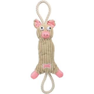 Pet Life 'Plush Pig' milj?venlig naturlig jute og reb Squeak Chew Tugging Pet Hundeleget?j