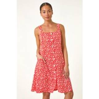 Roman Roman Red Petite Ditsy Floral Print Button Dress - EU 40 (UK 12)