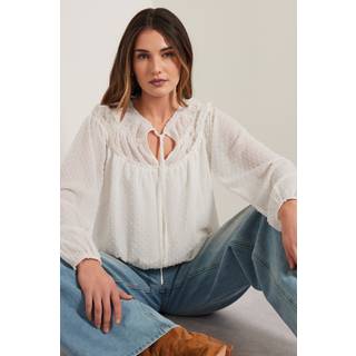 Lts Tall Ivory White Sheer Dobby Tie Neck Blouse Size 14