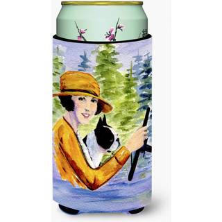 Kvinde k?rer med sin Boston Terrier Tall Boy Beverage Insulator Beverage Insulator Hugger