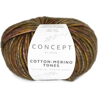 Katia Concept Cotton-Merino Tones 306 Grøn-fuchsia-orange Indhold:70% bomuld, 30% ekstrafin merinould Vægt/længde:50 g = 105 meter Anbefalede pinde: 4.5-5 mm Strikkefasthed: 10 cm x 10 cm = 16 m x 23 p Vask: Håndvask/ Tåler ikke tørretumbling.